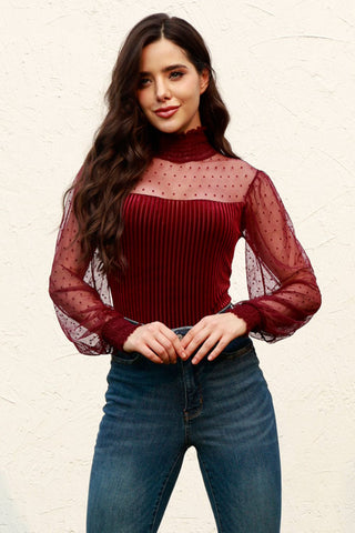 Mesh Lace Long Sleeve Bodysuit
