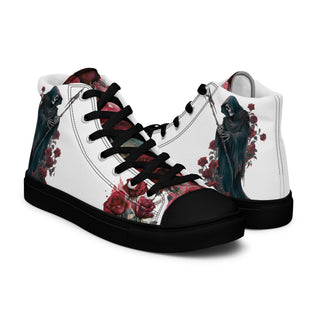 Grim Reaper Floral Women’s High Top Canvas Shoes