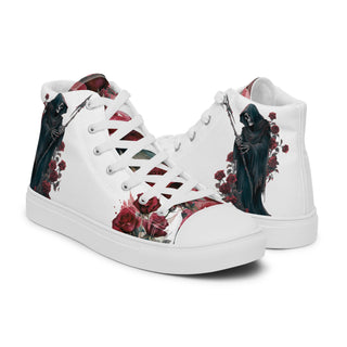 Grim Reaper Floral Women’s High Top Canvas Shoes