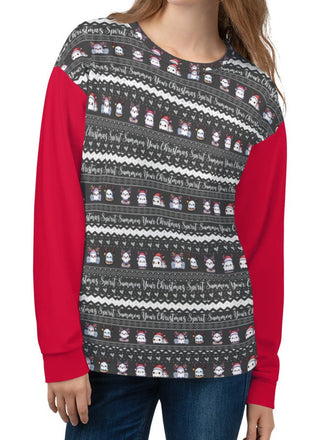 blond female with goth christmas spirit ghost sweatshirt