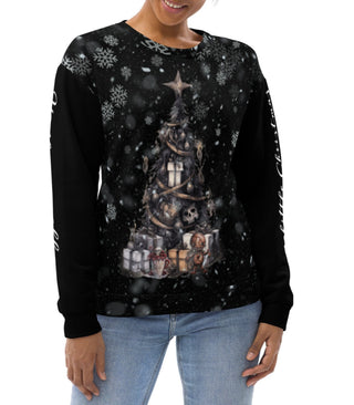 scary creepy christmas tree goth sweatshirt on female model