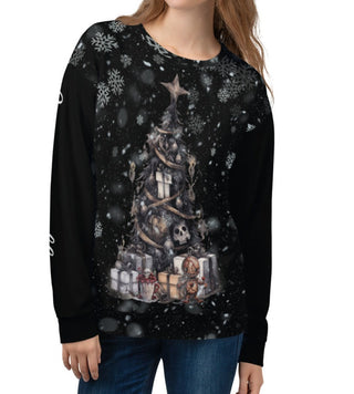 scary creepy christmas tree goth sweatshirt on female model