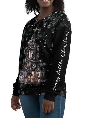 scary creepy christmas tree goth sweatshirt on female model full arm