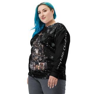 scary creepy christmas tree goth sweatshirt on female model side view