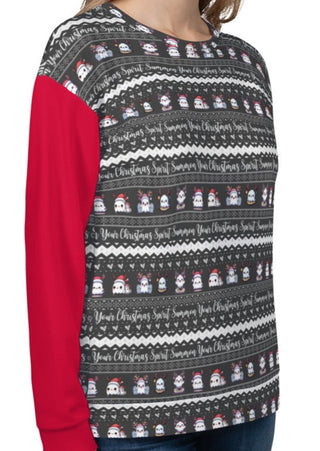 side view of female with goth christmas spirit ghost sweatshirt