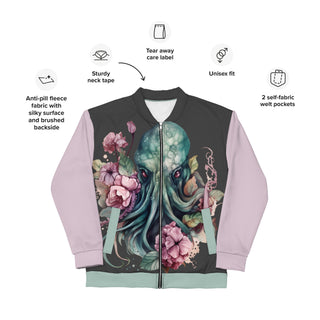 octopus cthulhu flower bomber jacket with feature labels