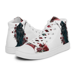Grim Reaper Floral Women’s High Top Canvas Shoes