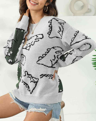 Dinosaur Print Pullover Sweater