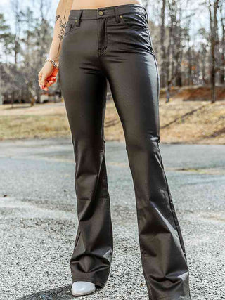 Buttoned Black Leatherette Pants